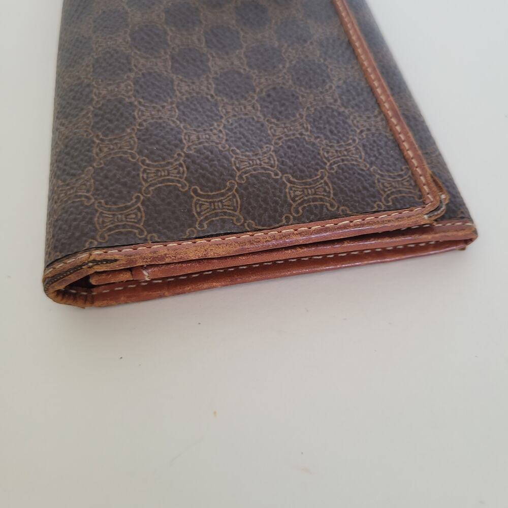 CELINE Vintage Leather Macadam Brown Unisex Long Wallet - Picture 11 of 12